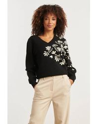 Smashed Lemon - En Offwhite Bloemenprint Met V-Hals Gebreide Top - Lyst