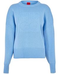 HUGO - Effen Damesschouder Relaxed Fit Sweater Top (Pastelblauw) - Lyst