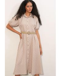Bigdart - Polka Dot Belted Midi Shirt Dress - Lyst
