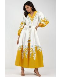 Msn-Collection - Floral Maxi Dress With V-Neck And Button Detail - Lyst