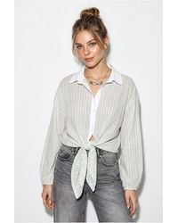 Bianco Lucci - Oversized Striped Poplin Shirt With Tie Detail - Lyst