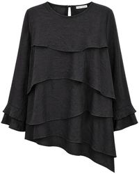 MixRay - Rüschen Langarm Crew Neck Bluse - Lyst