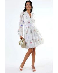 Msn-Collection - Floral Lace Mini Dress With V-Neck - Lyst