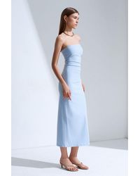 Dilvin - Strapless Bodycon Midi Dress With Slit - Lyst