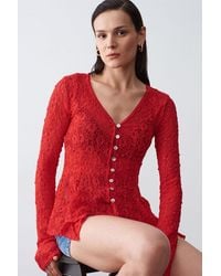 Dilvin - Lace V-Neck Button Cardigan - Lyst