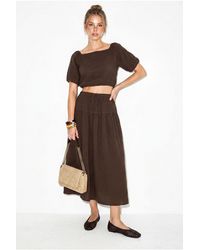 Bianco Lucci - Cotton Seersucker Blouse And Midi Skirt Set - Lyst