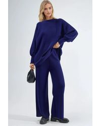 My Fashion - Oversized Trui & Broek Met Splitdetails Gebreid Set - Lyst