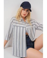 Bigdart - Lined Striped Poplin Shirt With Three Quarter Sleeves - Lyst