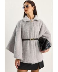 Bianco Lucci - Textured Oversized Button-Up Overcoat - Lyst