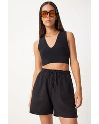 Happiness İstanbul - High Waist Wide Leg Cotton Shorts - Lyst