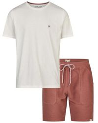 Phil & Co. Berlin - Korte Pyjama Lounge Set Shortama Wit/Rood - Lyst