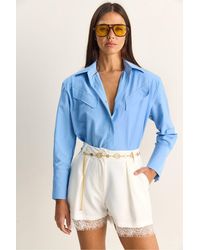 Bianco Lucci - Casual Long Sleeve Button Up Poplin Shirt With Pocket - Lyst