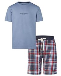 Phil & Co. Berlin - Shortama Korte Pyjama Set Blauw/Rood Geruit - Lyst