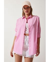 Happiness İstanbul - Oversized Poplin Button-Up Shirt With Long Sleeves - Lyst