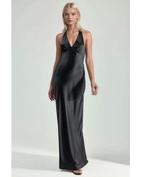 Hiccup - Halter Neck V-Neck Satin Maxi Dress - Lyst