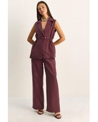 Bianco Lucci - High Waist Wide Leg Co-Ord Set With Jacket Collar - Lyst