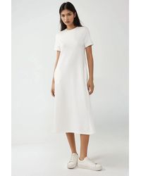 Hiccup - Ronde Hals Korte Mouw Basis Midi Jurk - Lyst