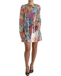 Dolce & Gabbana - Floral Sequined Shift Mini Dress - Lyst