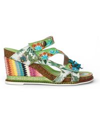 Laura Vita - Balade 32 Vert Floral Leather Wedge Espadrille Sandals - Lyst