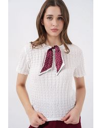 Bigdart - Textured Crew Neck Blouse With Scarf Detail - Lyst