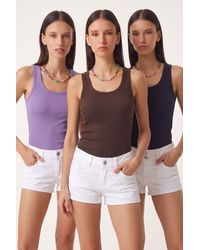 Happiness İstanbul - 3-Pack Ribbed Cotton Cami Tops - Lyst