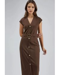 Busem - Belted Midi Dress With V-Neck - Lyst