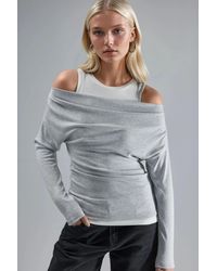 Hiccup - Zachte Touch Ronde Hals Lange Mouw Dubbele Laag Gebreide Blouse - Lyst