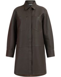 Dreimaster - Leren Overhemd Dames Taupe - Lyst