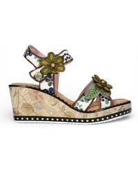 Laura Vita - Ballon 08 Floral Leather Wedge Espadrille Sandals - Lyst