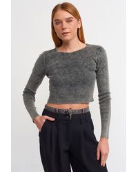Dilvin - Geribbelde Crop Crew Neck Trui - Lyst