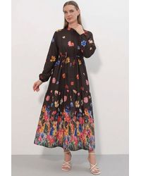 Bigdart - Buttoned Crew Neck Maxi Dress With Waistband - Lyst