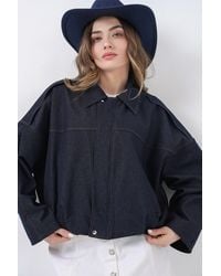 Bigdart - Oversized Crop Jacket With Zipper And Pocket - Lyst