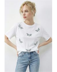 Bianco Lucci - Embroidered Crew Neck Relaxed Fit T-Shirt - Lyst