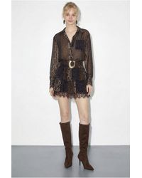 Bianco Lucci - Patterned Tulle Dress With Lace Detail, Belt And Ruffles - Lyst