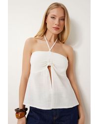 Happiness İstanbul - Cotton Off-Shoulder Halter Blouse - Lyst