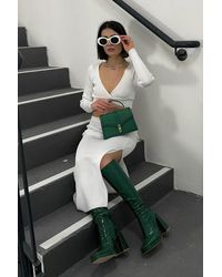 Hiccup - 2 Pieces: V Neck Long Sleeve Crop Top & High Waist Slit Maxi Skirt - Lyst