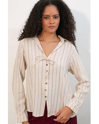 Bigdart - Striped Linen Blend Shirt With Tie Detail - Lyst