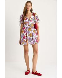Bianco Lucci - Printed V-Neck Cut Out Midi Dress - Lyst