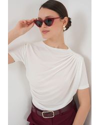 Bigdart - Fitted Ruffle Detail Blouse With Crew Neck - Lyst