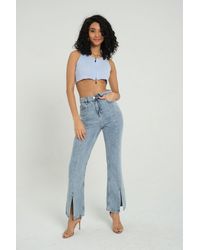 Hiccup - V Neck Knitted Ribbed Zippered Crop Top - Lyst