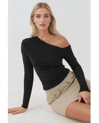 Hiccup - Asymmetrical Collar Long Sleeve Slim Fit Soft Touch Knit Top - Lyst