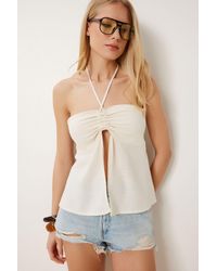 Happiness İstanbul - Cotton Off-Shoulder Halter Blouse - Lyst