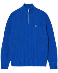 Lacoste - Ritssluiting Gekaarde Wollen Trui Met Hoge Hals - Lyst