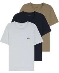 BOSS - T-Shirt Met Geborduurd Logo En Ronde Hals (Set Van 3) (Zwart, Wit) - Lyst