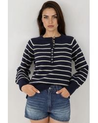 Hiccup - Striped Button Collar Sweater - Lyst
