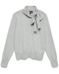 Vero Moda - Vmnina Bow Ls Knit Pullover Exp 10343626 Medium Melange - Lyst