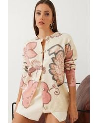 Bianco Lucci - Textured Flowering Knitwear Cardigan With Buttons - Lyst