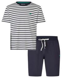 Phil & Co. Berlin - Shortama Korte Pyjama Set Crème/Donkerblauw Gestreept - Lyst