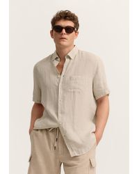 Bugatti - Herren Korte Mouwen Shirt Modern Fit Van Linnen Met Button-Down Kraag - Lyst