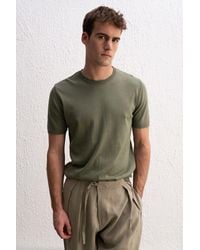 Giesto - Crew Neck Ribbed T-Shirt - Lyst